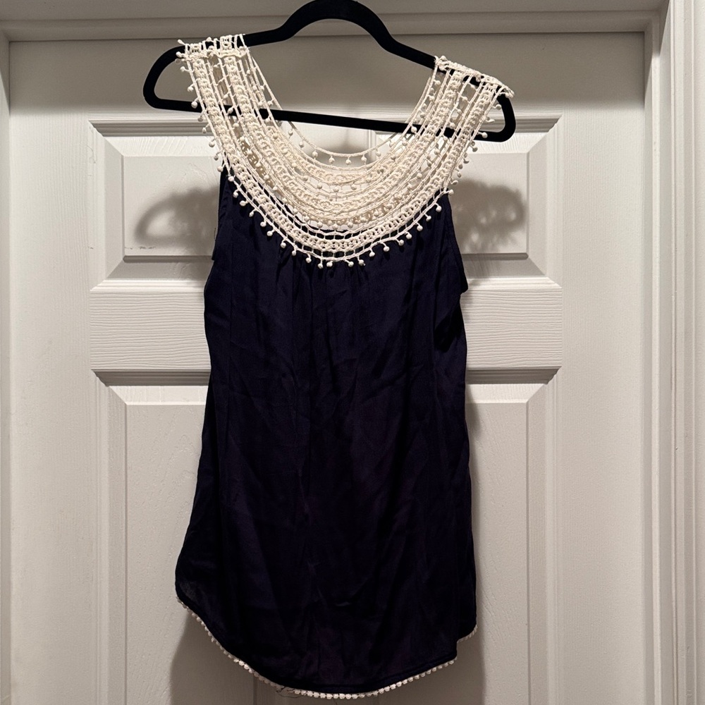 Entro Navy Tank Top with Cream Detailing